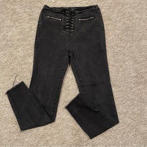 Black Lace-Up Denim Jeans